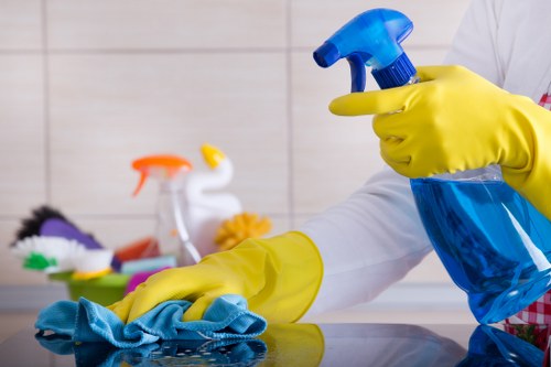 End of tenancy cleaning in a kitchen area with tidy surfaces and appliances