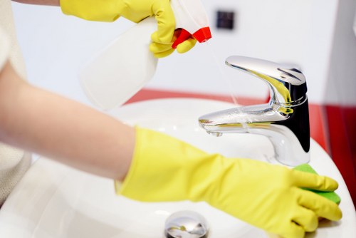 Professional deep cleaning in a modern home living room