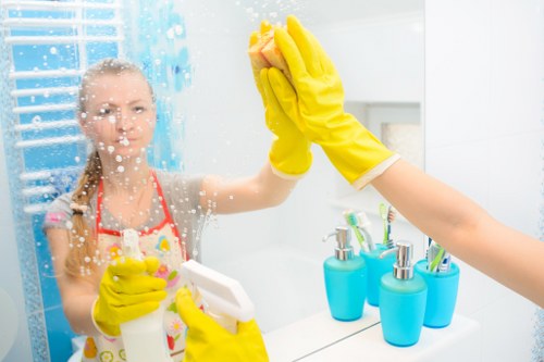 Bathroom cleaning service in a modern home